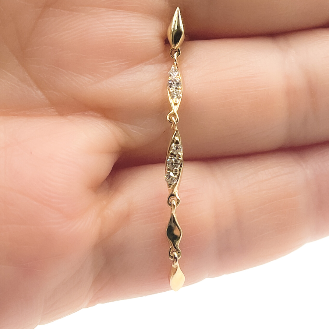 14K Solid Gold and Diamonds Threader Earrings.