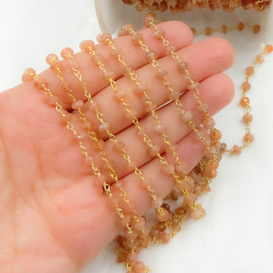Sunstone Smooth Gold Plated 925 Sterling Silver Wire Chain