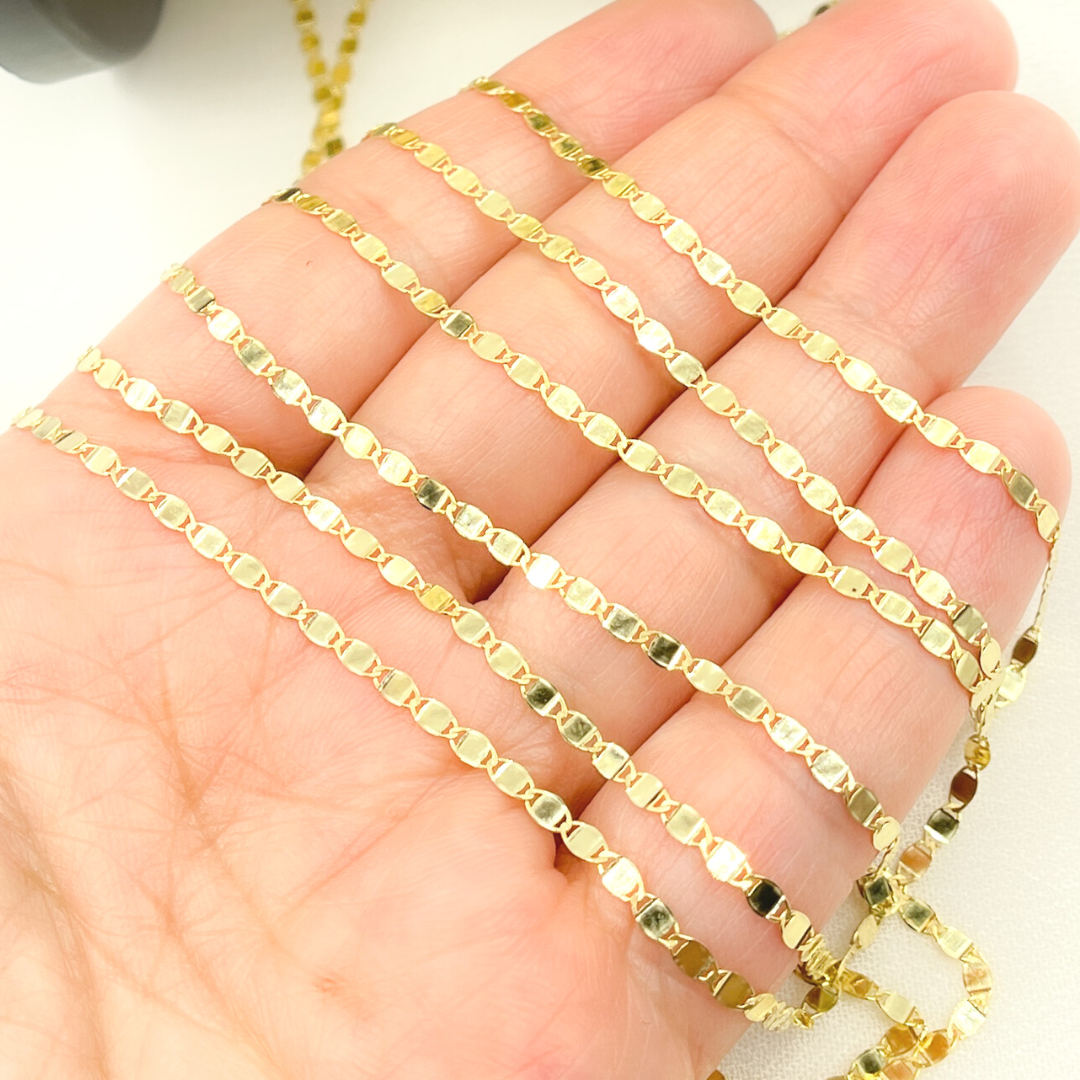 14K Solid Yellow Gold Mirror Marina Link Chain