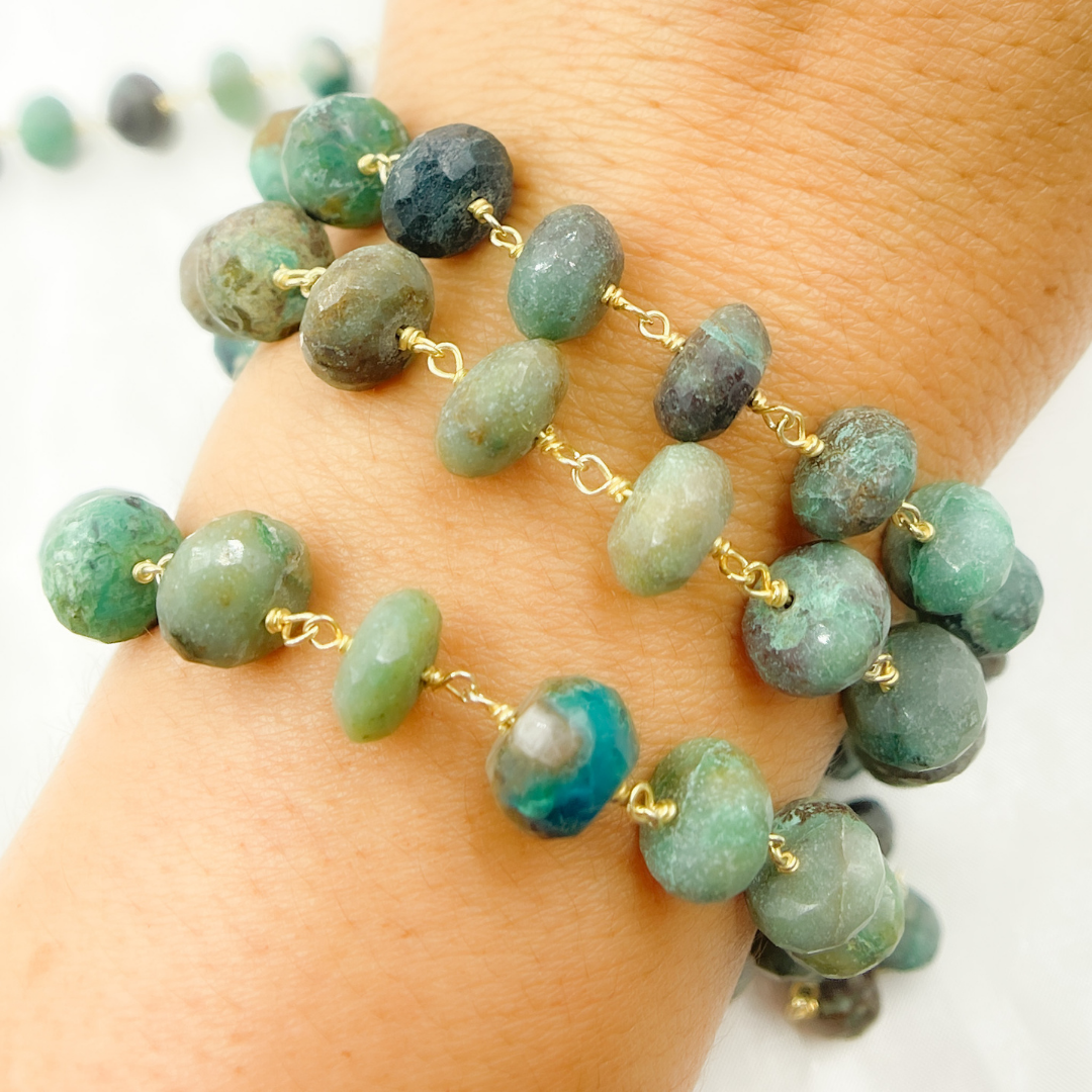 Chrysocolla Gold Plated Wire Chain.