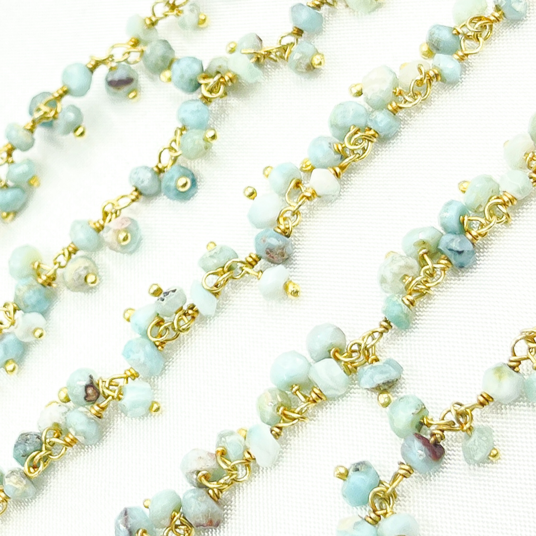 Larimar Cluster Dangle Gold Plated Wire Chain.