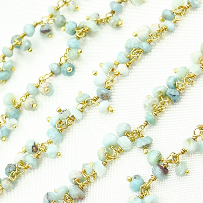 Larimar Cluster Dangle Gold Plated Wire Chain.