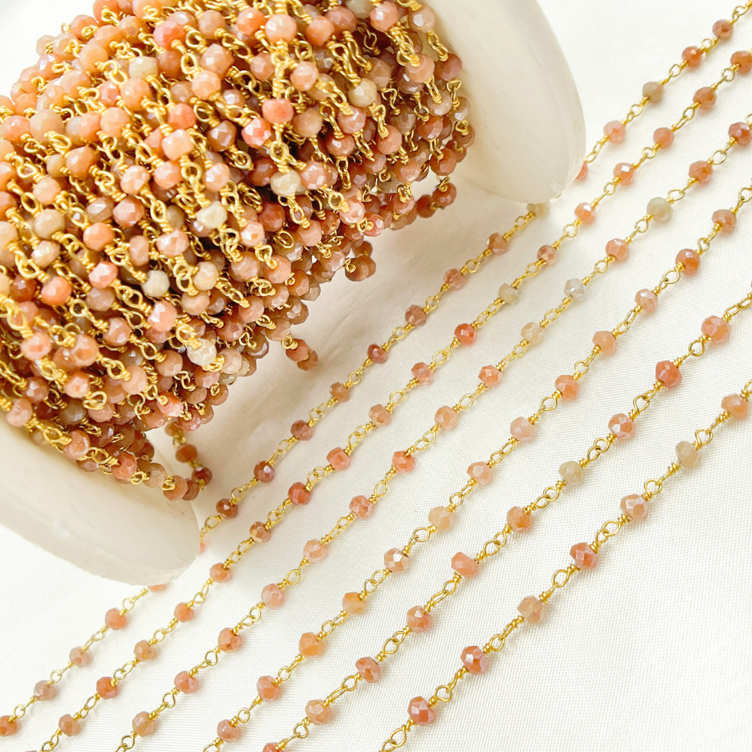 Coated Peach Quartz Gold Plated Wire Chain. CQU30