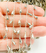 Load image into Gallery viewer, Steel Pyrite Drop Dangle 925 Sterling Silver Wire Chain. PYR24
