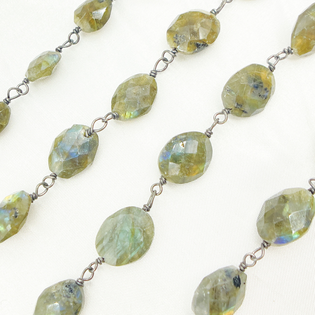 Labradorite Oval Shape Oxidized Wire Chain. LAB91