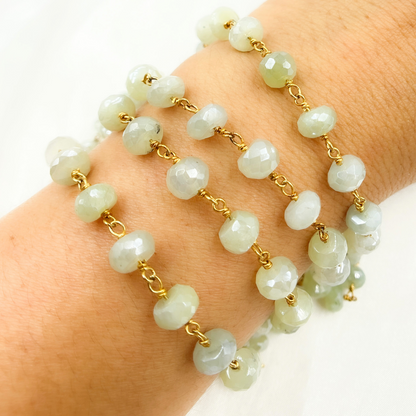 Coated Prehnite Gold Plated Wire Chain