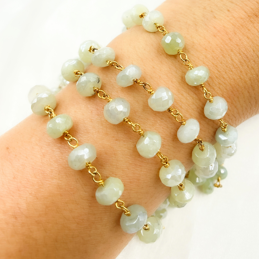 Coated Prehnite Gold Plated Wire Chain. CPR7