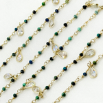 Load image into Gallery viewer, Chrysocolla &amp; CZ Dangle Gold Plated Wire Chain. CHR28
