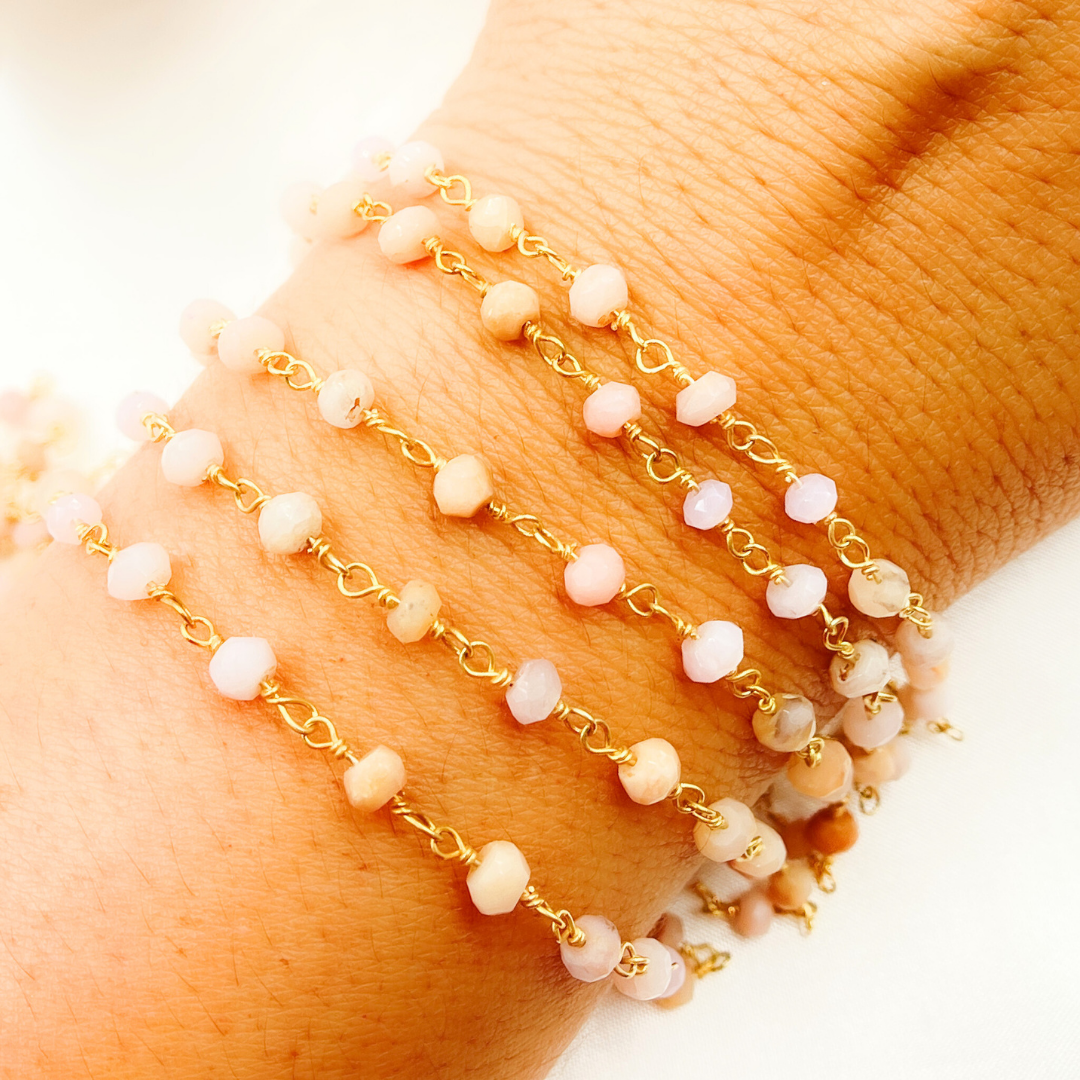 Pink Opal Gold Plated Wire Chain