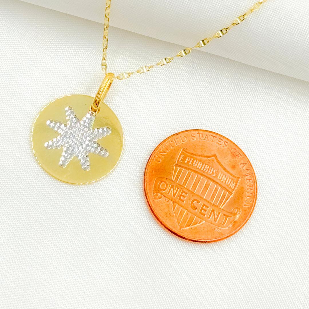 14k Solid Gold Star Medallion Charm.