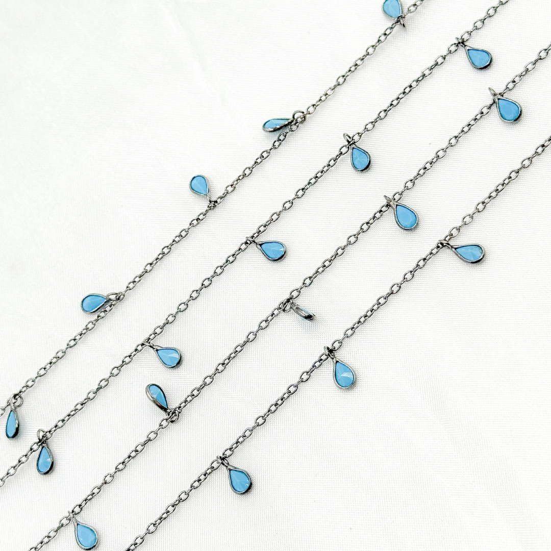 Blue Cubic Zirconia Pear Shape Dangle Chain