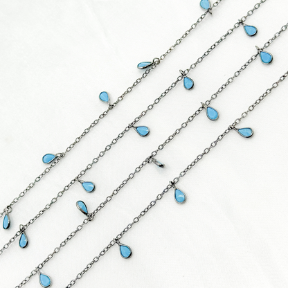 Blue Cubic Zirconia Pear Shape Dangle Chain