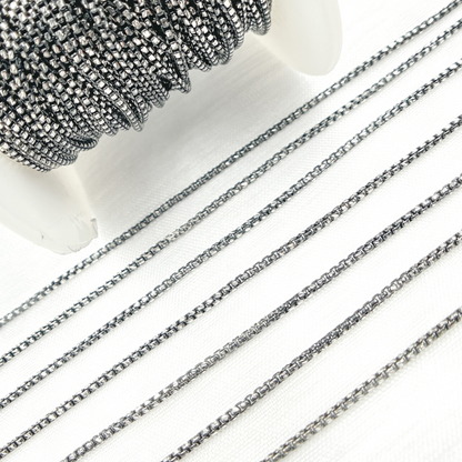 Black Rhodium & White Sterling Silver Diamond Cut Box Chain