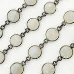 Load image into Gallery viewer, White Moonstone Round Shape Bezel Oxidized Wire Chain. WMS41
