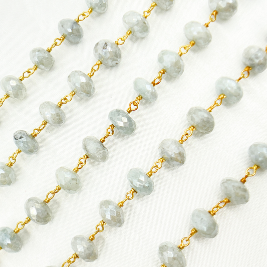 Coated Milky Aquamarine Gold Plated 925 Sterling Silver Chain