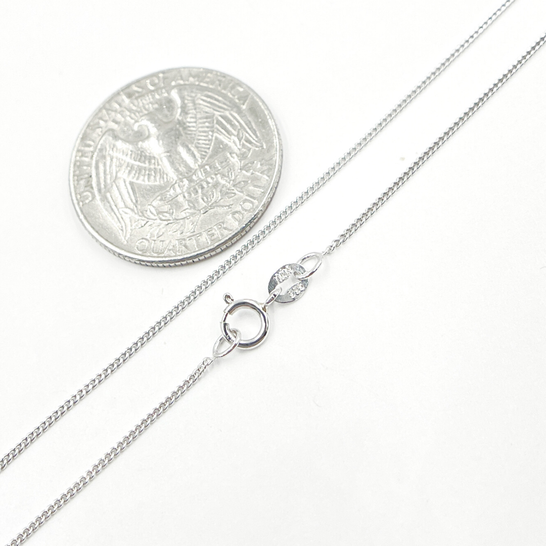 14K Solid White Gold Curb Chain