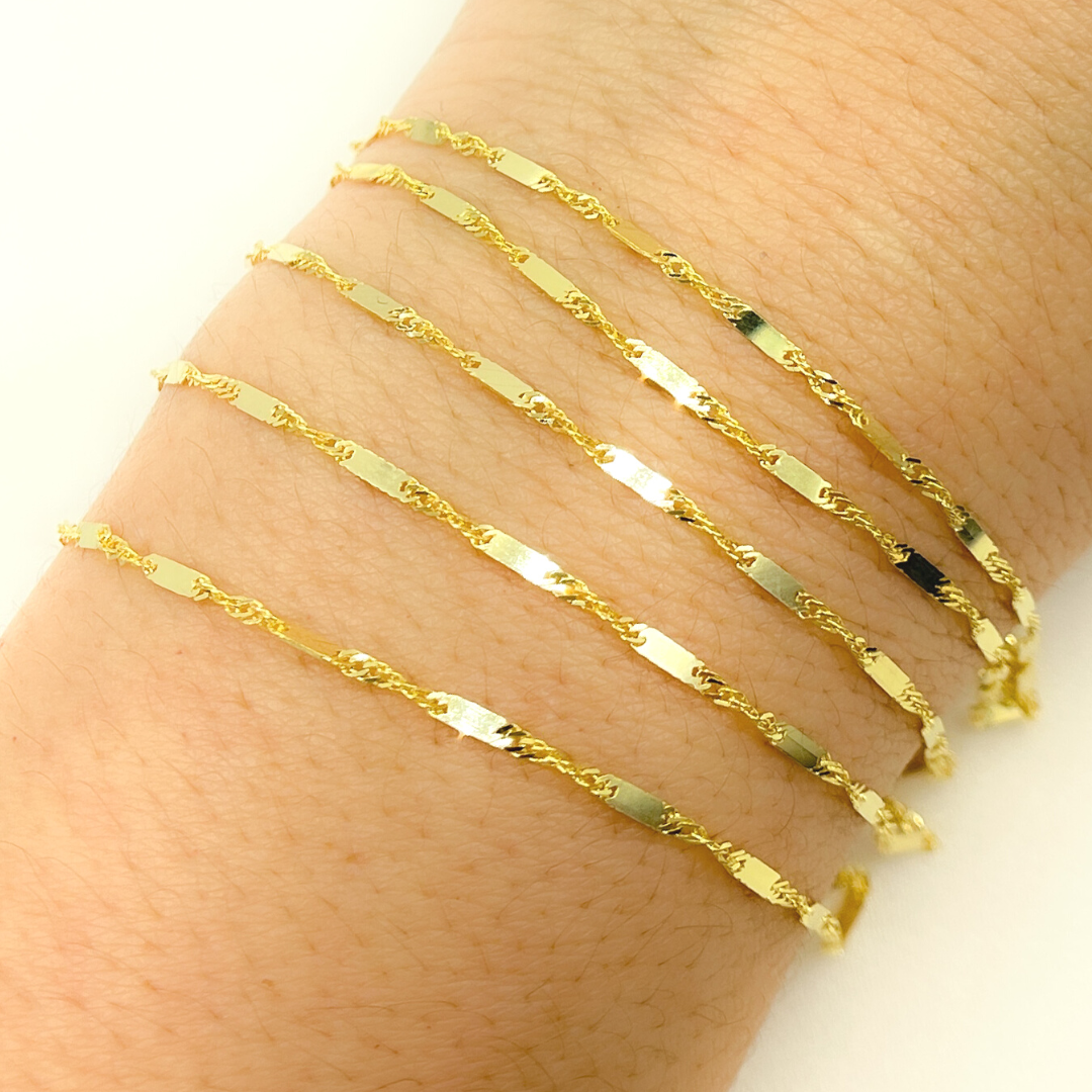 14K Solid Yellow Gold Bars and Singapore Chain