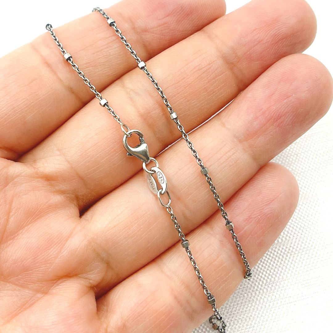 925 Sterling Silver Oxidized Cube Satellite Finished Necklace. Z36OXNecklace