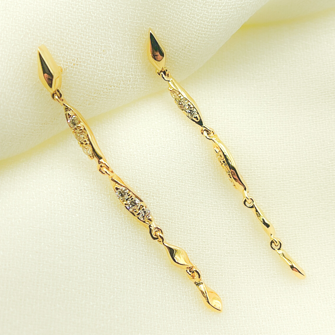 14K Solid Gold and Diamonds Threader Earrings.