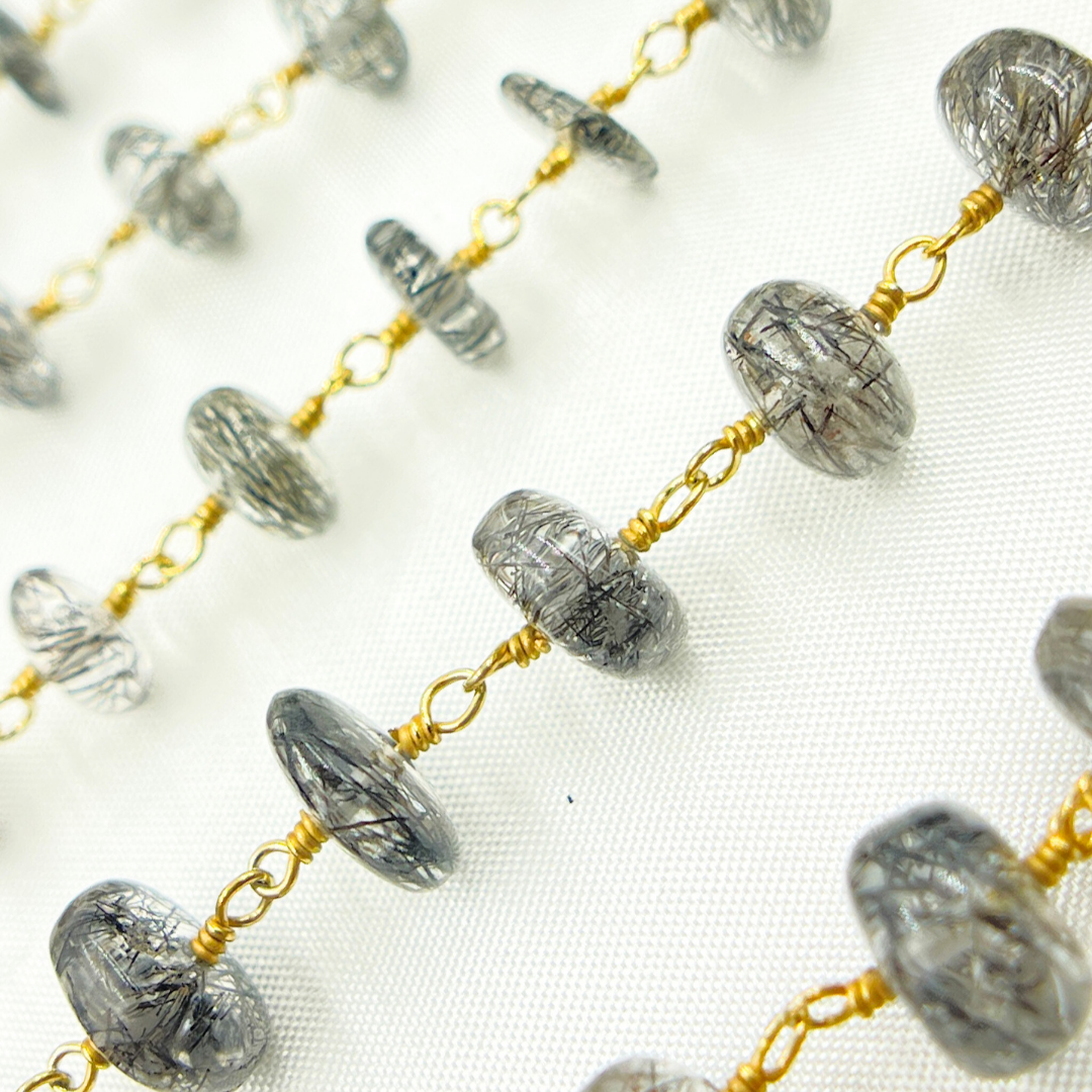 Black Rutile Round Shape Smooth Wire Chain