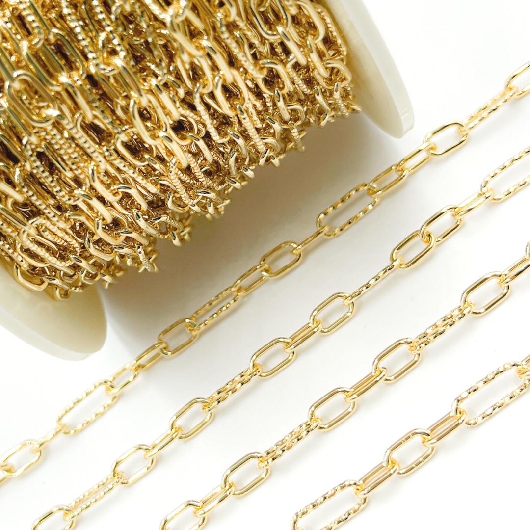 Sterling Silver Gold Plated Diamond Cut & 3 Smooth Links Paper Clip Chain