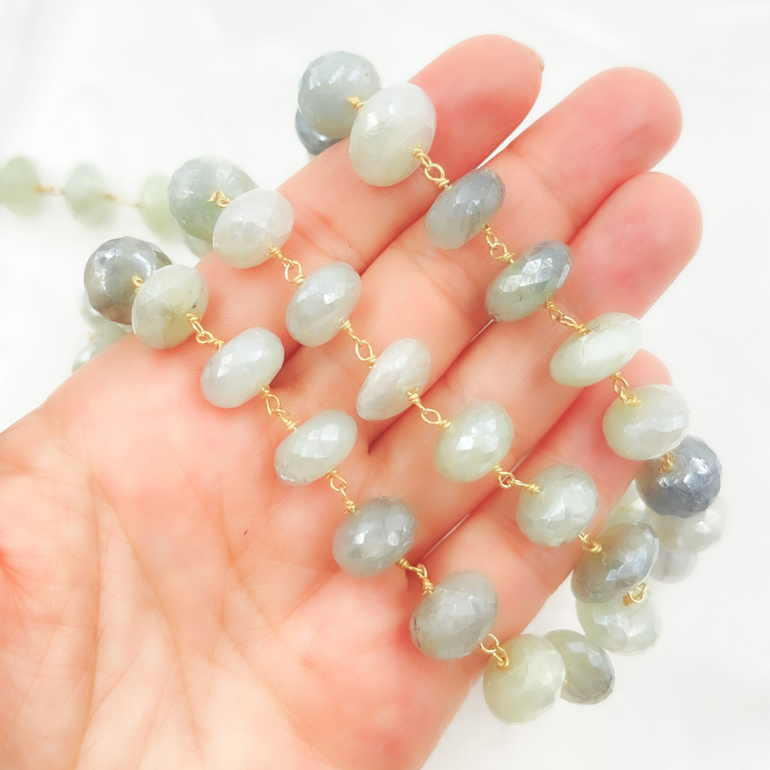 Coated Prehnite Gold Plated Wire Chain
