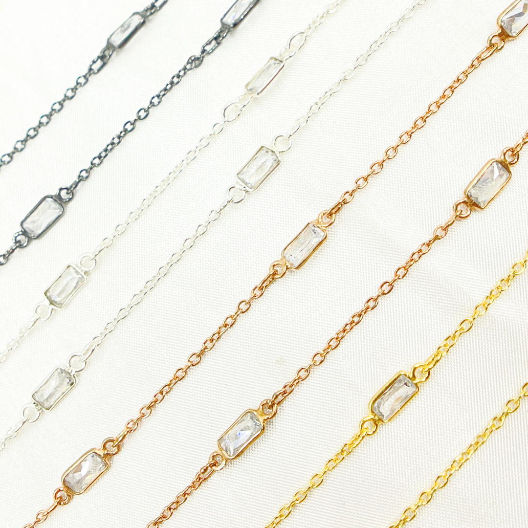 Cubic Zirconia Rectangular Shape Connected Chain
