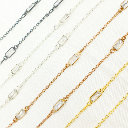 Cubic Zirconia Rectangular Shape Connected Chain