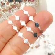 925 Sterling Silver Diamond Dangle Square Link Chain.