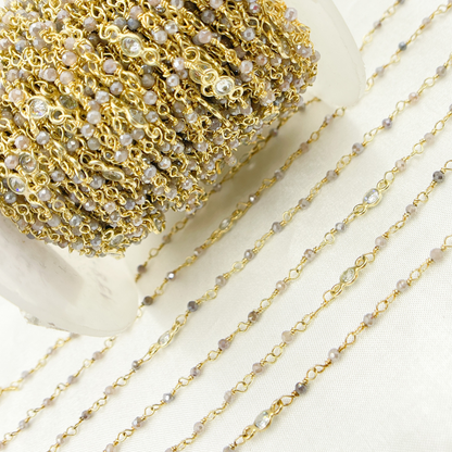 Coated Multi Moonstone & CZ Gold Plated Wire Chain.