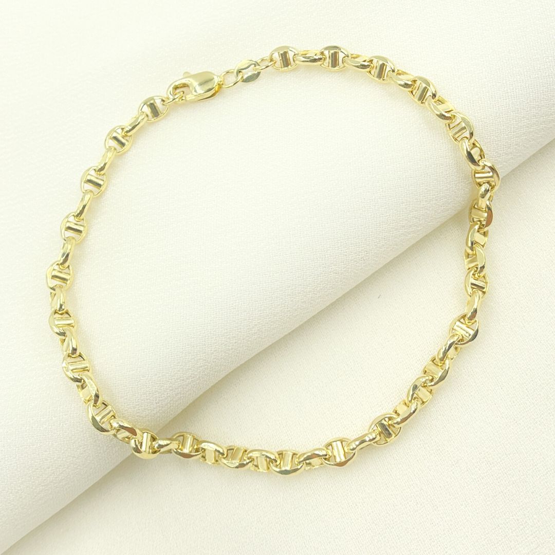14K Solid Yellow Gold Diamond Cut Marina Style Link Bracelet