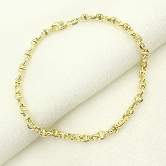 14K Solid Yellow Gold Diamond Cut Marina Style Link Bracelet