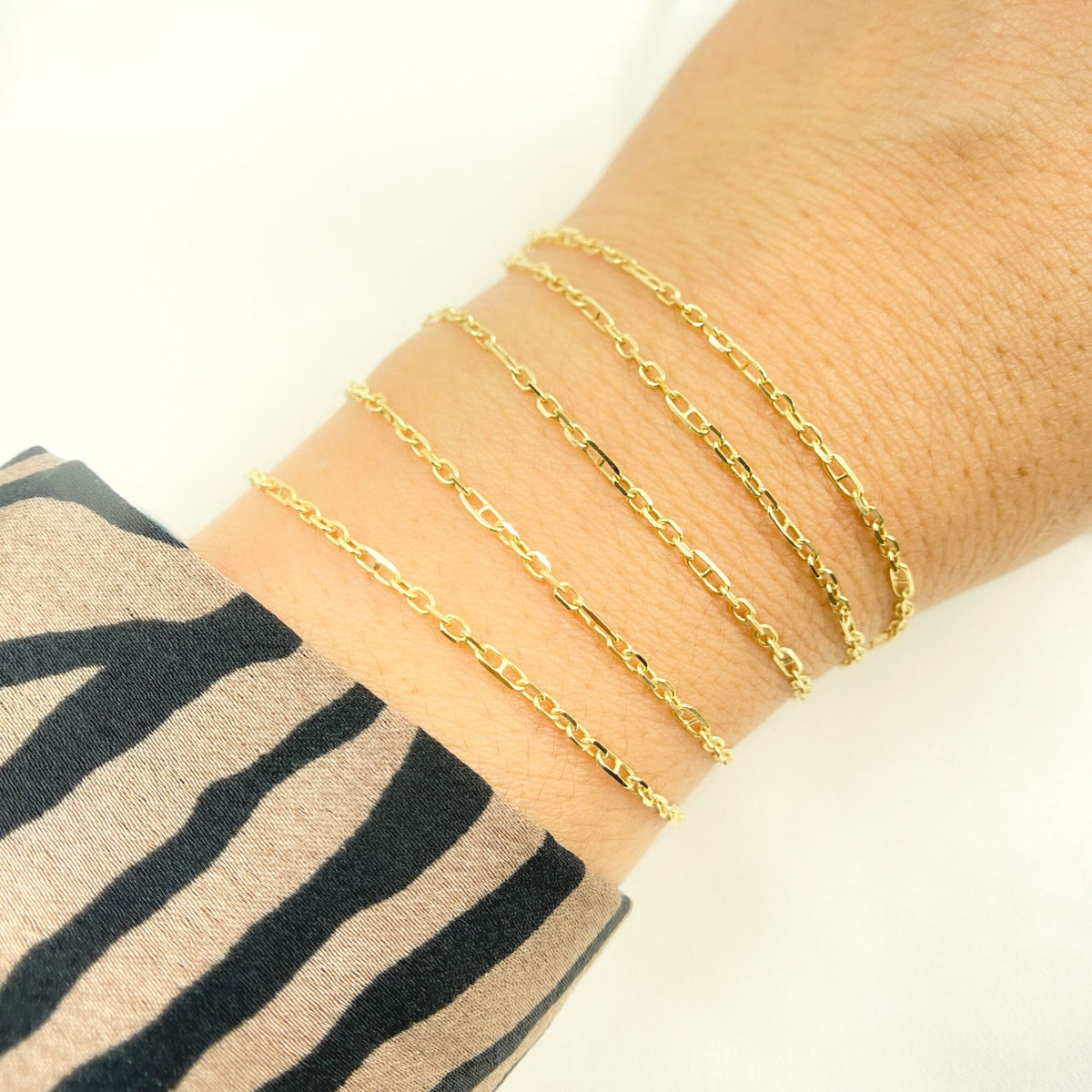 Solid Yellow Gold Diamond Cut Cable & Marina Link Chain