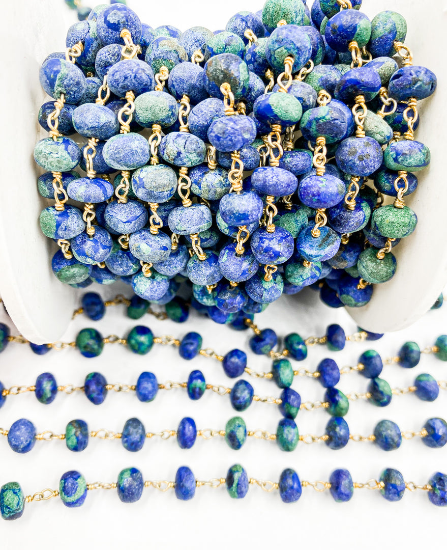 Azurite Malachite Gold Plated Wire Chain. AZM1