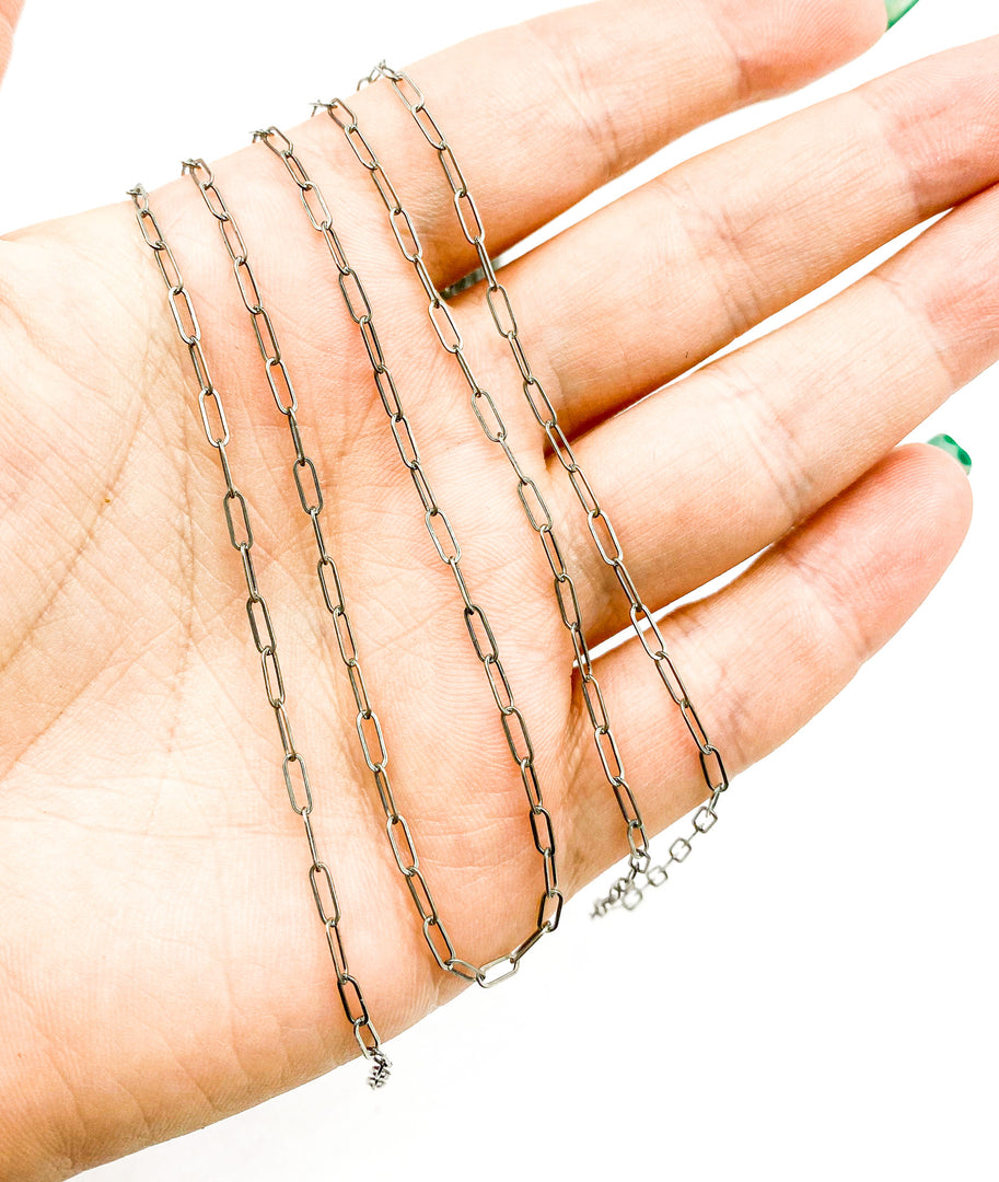Oxidized 925 Sterling Silver Flat Paperclip Chain. 1606FOX