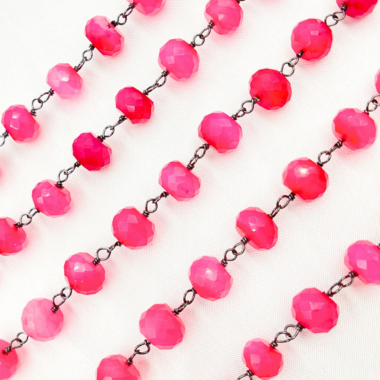 Pink Chalcedony Oxidized Wire Chain