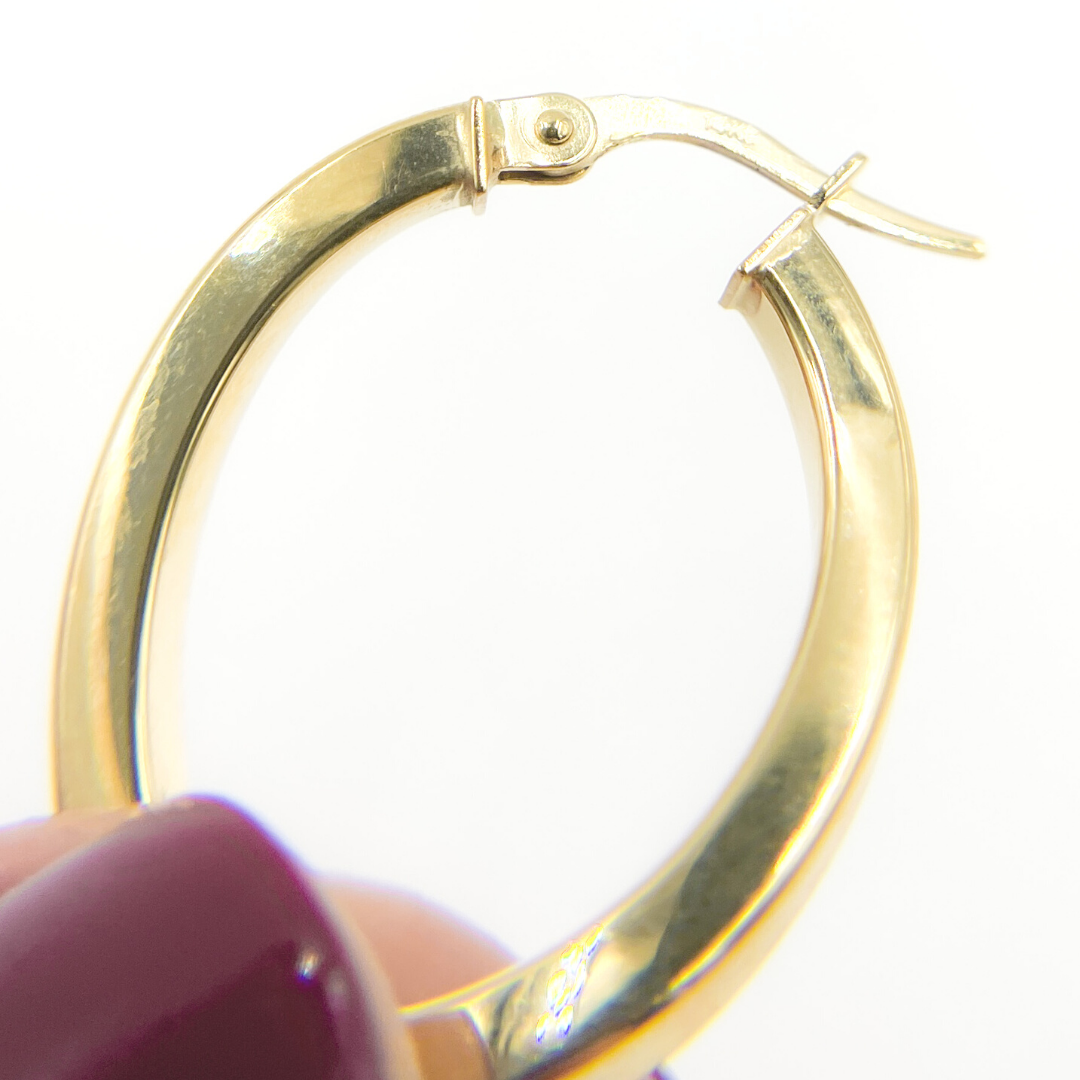 14K Solid Gold Flat &amp; Twisted Hoop Earrings. 