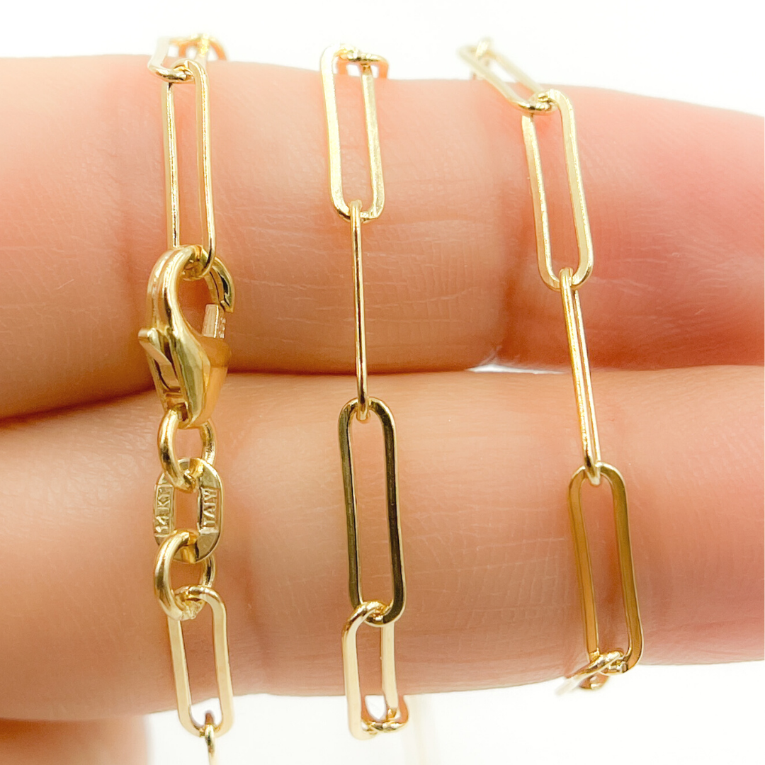 172BB. 14K Solid Gold Flat Paperclip Chain