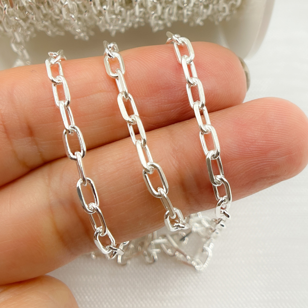 V182SS. 925 Sterling Silver Diamond Cut Paperclip Link Chain.