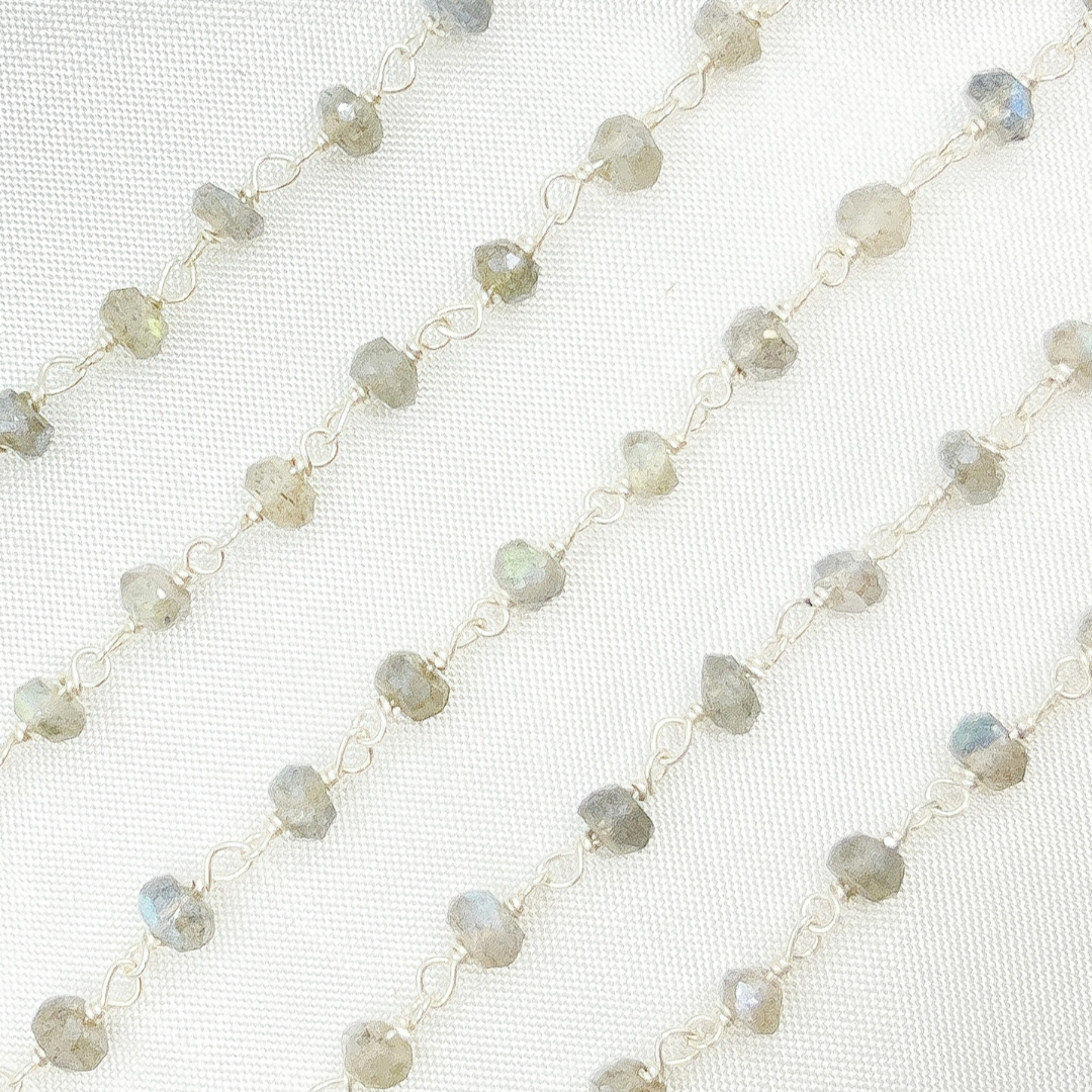 Coated Labradorite 925 Sterling Silver Wire Chain.