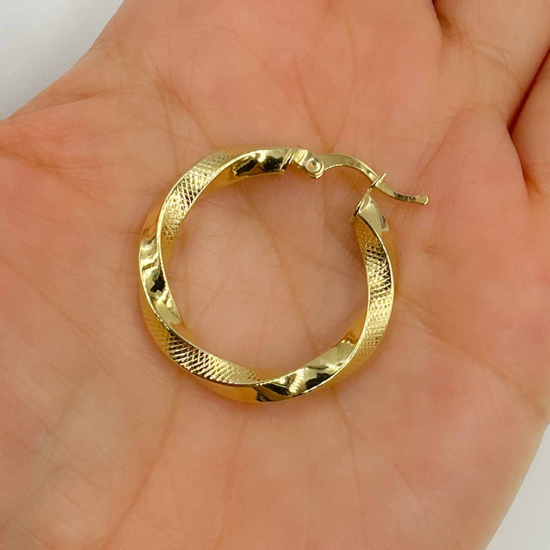 14K Solid Gold Twisted Hoop with Texture