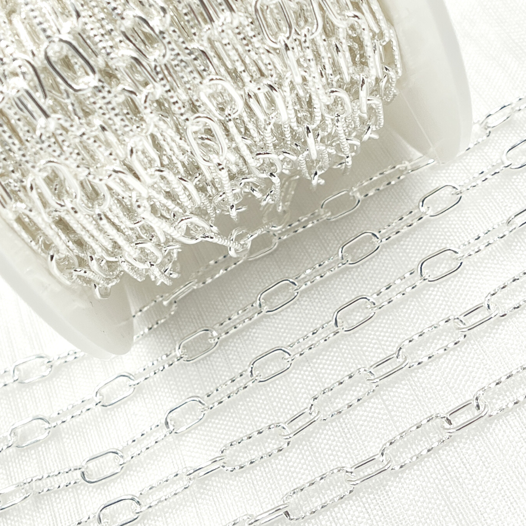 925 Sterling Silver Paperclip Link Chain. Smooth Short Link.