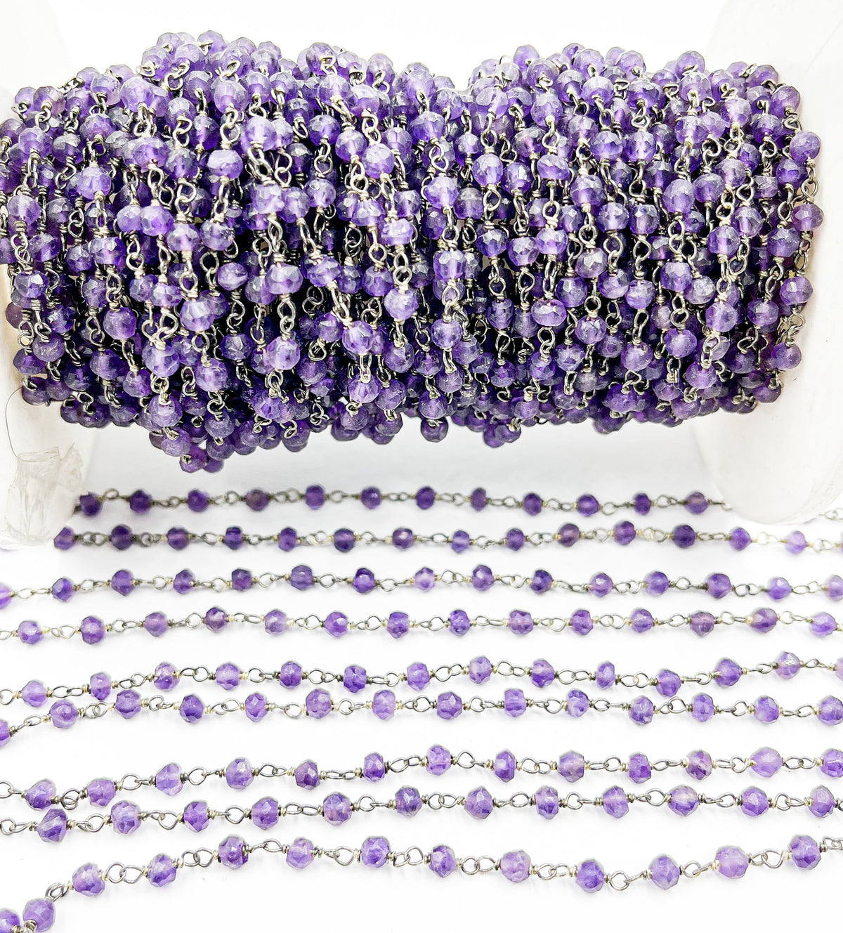 Amethyst Gemstone Oxidized 925 Sterling Silver Wire Chain