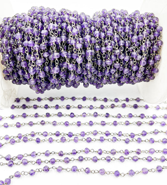 Amethyst Gemstone Oxidized 925 Sterling Silver Wire Chain