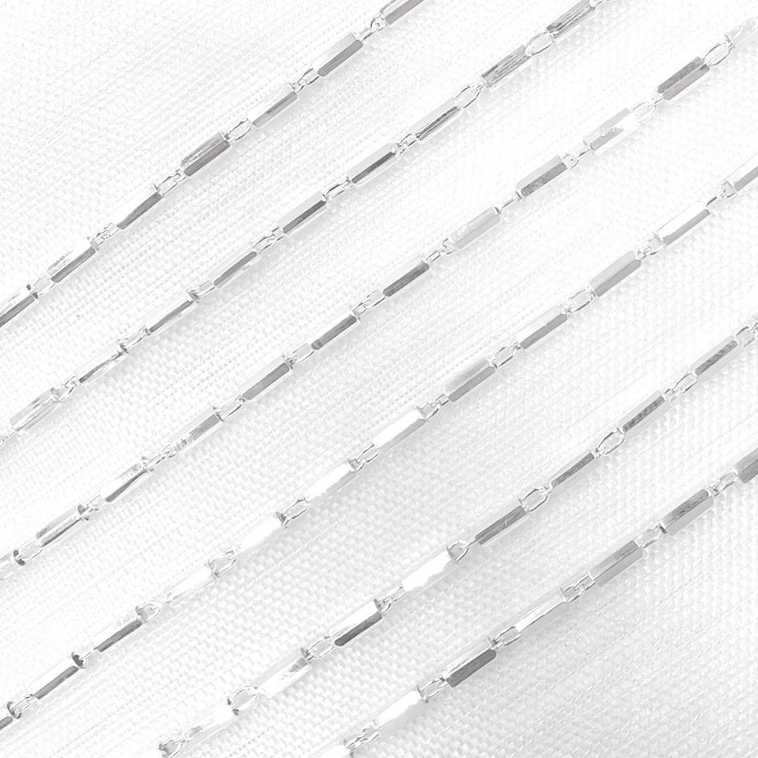 925 Sterling Silver Diamond Cut Bar Link Chain