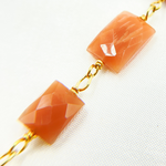 Load image into Gallery viewer, Peach Moonstone Rectangular Shape Gold Plated Wire Chain. MS42
