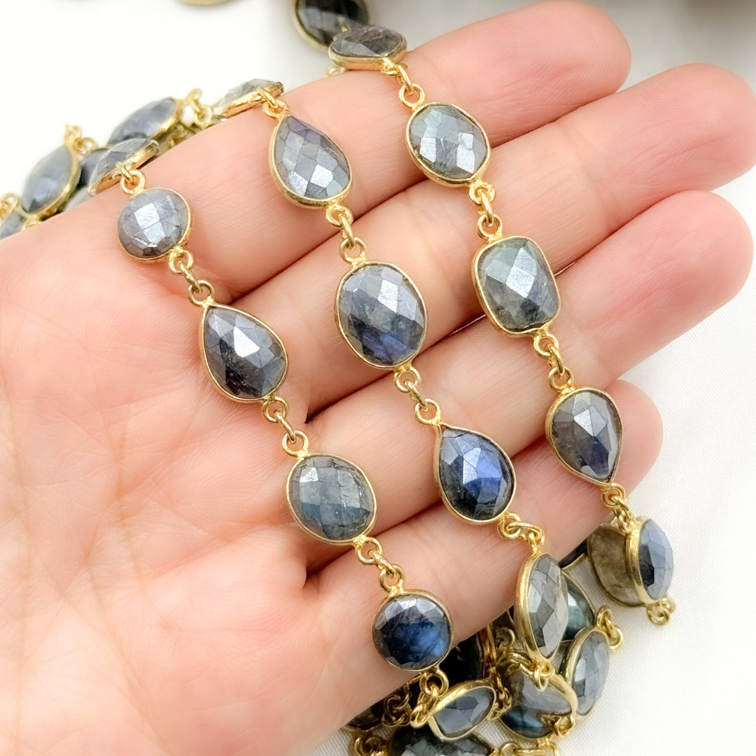 Coated Labradorite Mix Shape Bezel Gold Plated Wire Chain