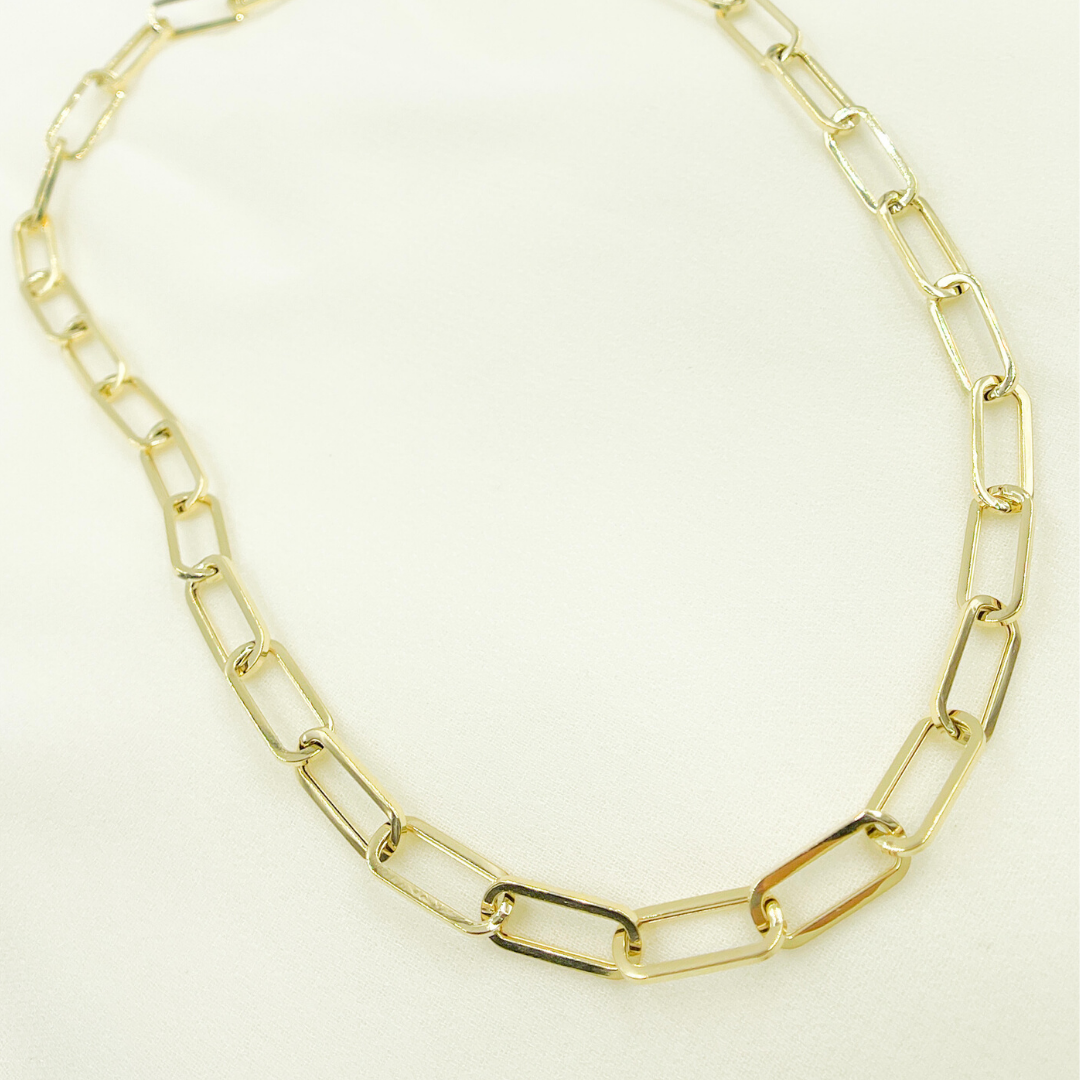 14K Solid Gold Flat Paperclip Necklace.  14K37