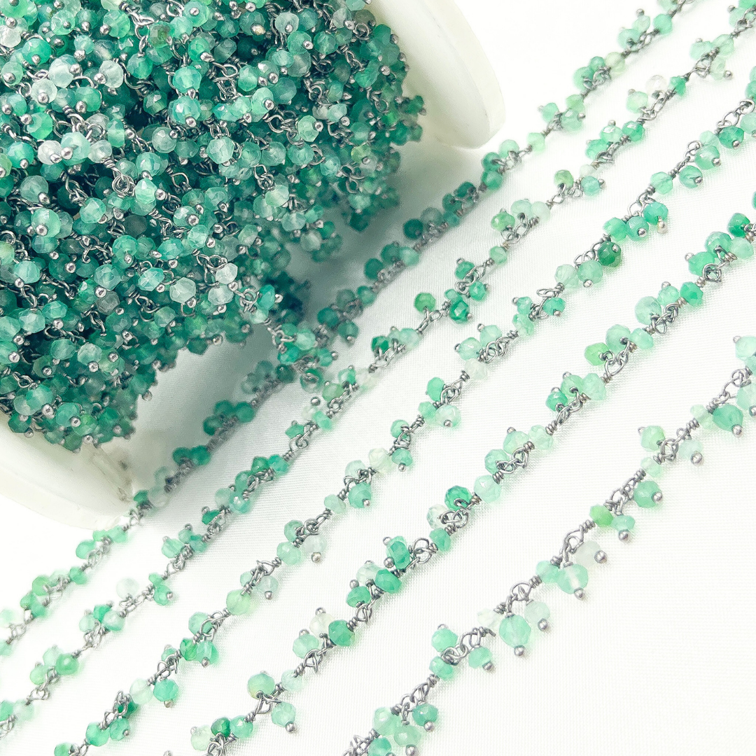 Green Onyx Cluster Dangle Oxidized Wire Chain.