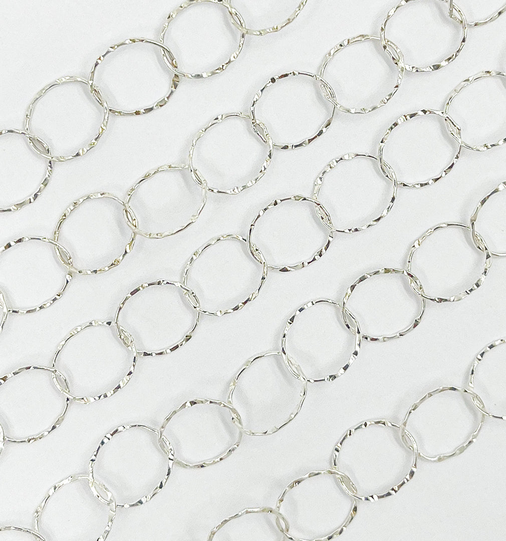 925 Sterling Silver Hammered Round Link Chain. 693KSS